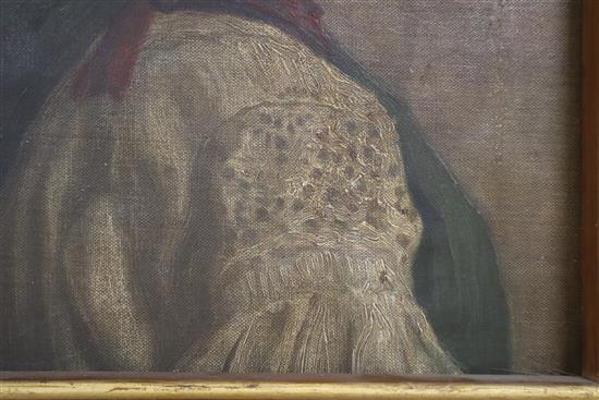 Follower of Lord Leighton, profile head and shoulder portrait of a young man, oil on canvas laid on board, 46 x 30cm